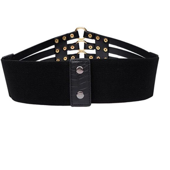 Womens Faux Leather 5 Metal Rings Wide Waist Belt main image 4